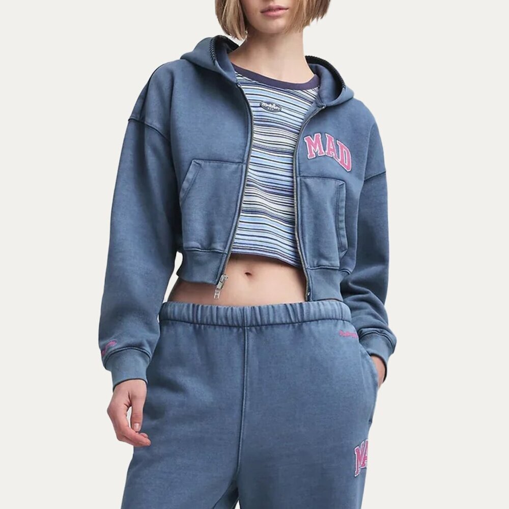 Gap × Madhappy Womens Cropped Full Zip Acid Wash Blue Pink Hoodie Size XS - Picture 4 of 4